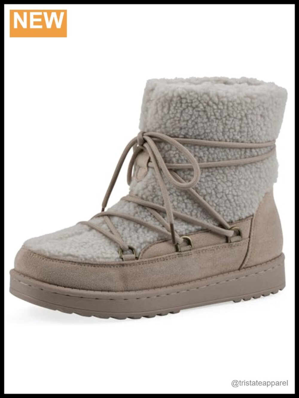 Faux Sherpa Lined Lace-Up Boot Cushioned Insole Winter Textile
